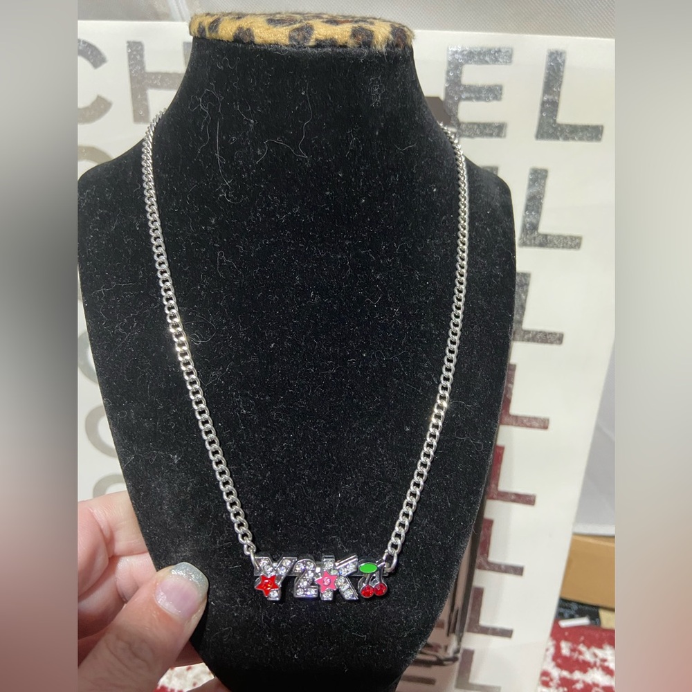 Rhinestone Y2K Letter Fruit Charm Curb Chain Necklace